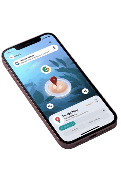 Smartphone displaying Google Maps interface with location pin