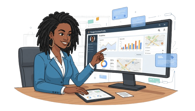 Smyrna GA business expert reviewing Google Business Profile analytics on screen