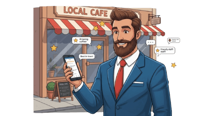 Tucker GA business professional reading customer reviews on Google Business Profile