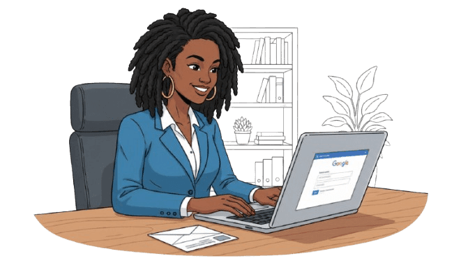 Decatur GA business professional setting up Google Business Profile on laptop